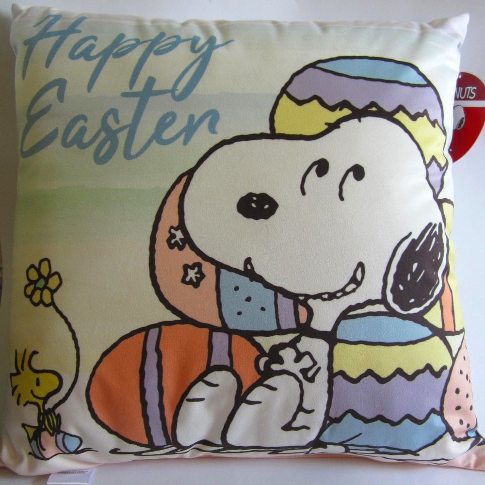 Peanuts Snoopy Woodstock Happy Easter Eggs Pastel Rainbow Decorative Pillow Home